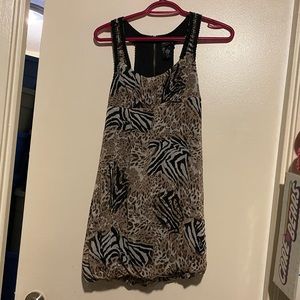GUESS LEOPARD ZEBRA PRINT BEADED COCKTAIL DRESS